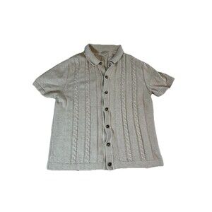 J Crew Cable Knit Short Sleeve Button Up Sweater Cotton Men’s - Small Vtg Retro